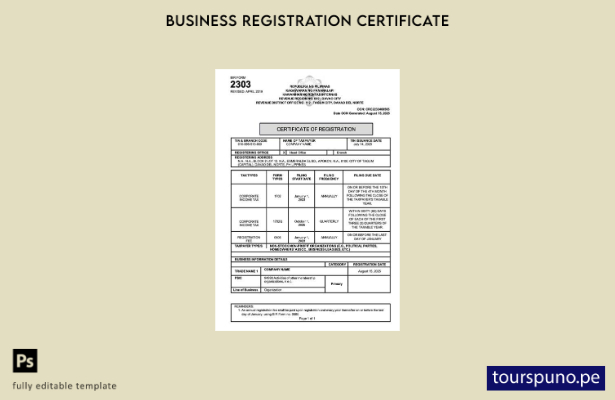 listo para imprimir Plantilla de plantilla de certificado de registro de Filipin